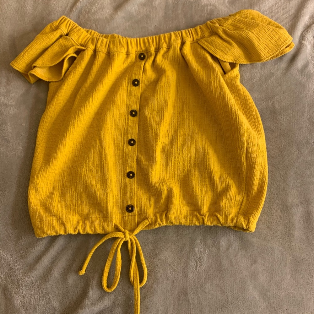 Yellow off the shoulder shirt